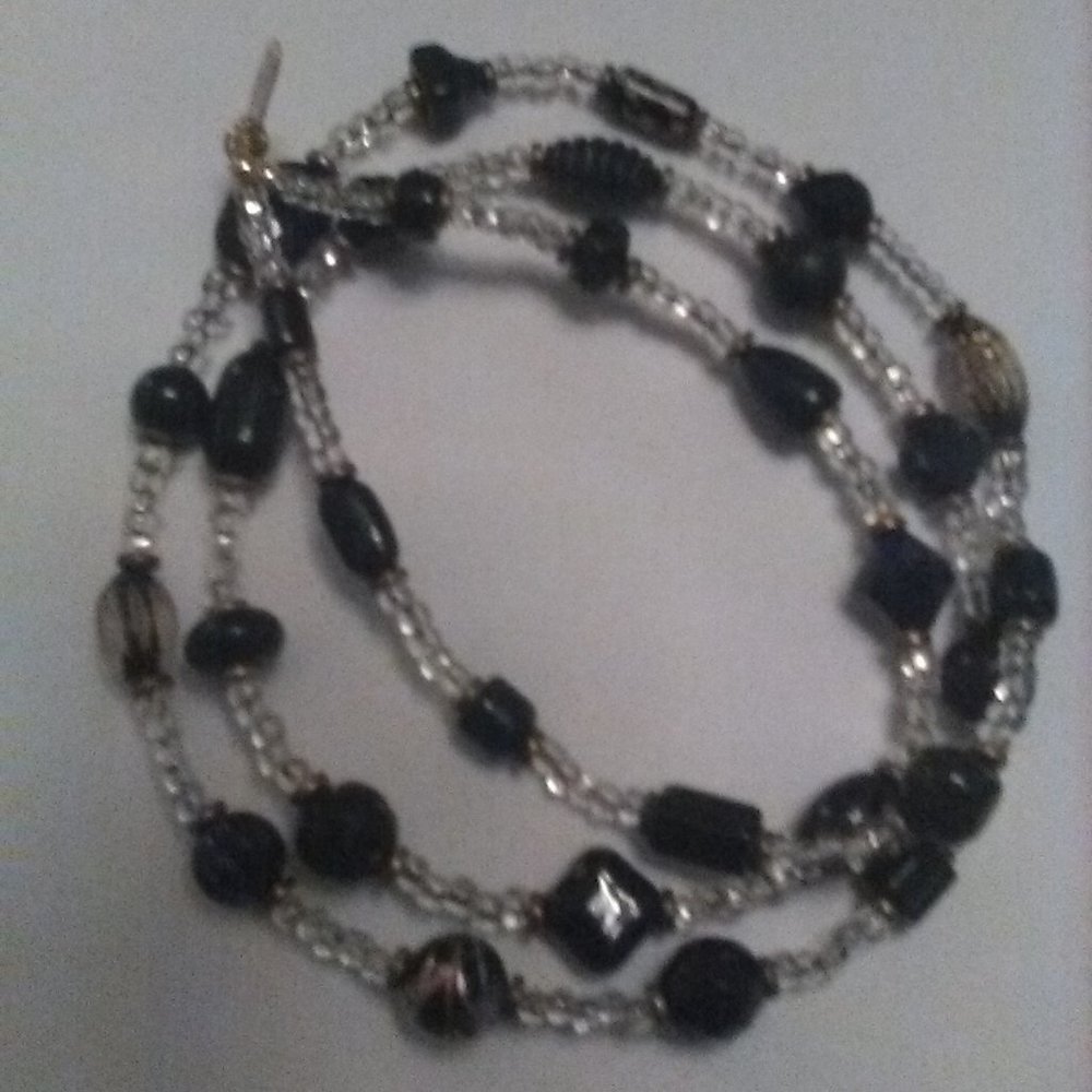 Dabby Reid Long Vtg Black Beads with Clear Spacers Necklace